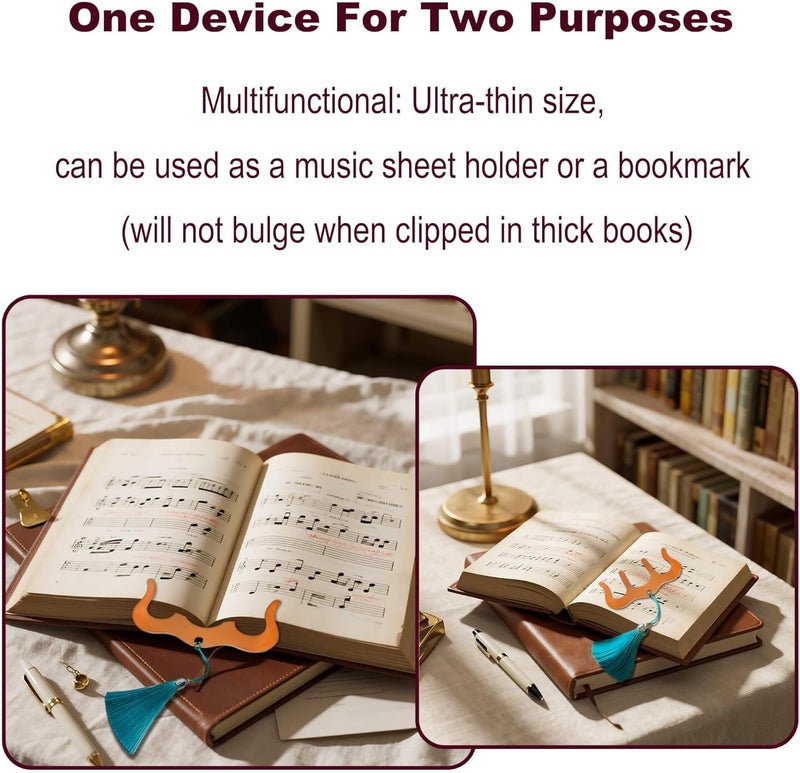 KULOLO Metal Music Book Clip Set - Black Stainless Steel Music Stand Accessory,Hands Free Book Page Holder for Piano,Keyboard,Cookbooks,Book,with Velvet Carrying Bag (Rose Gold) - Image 2